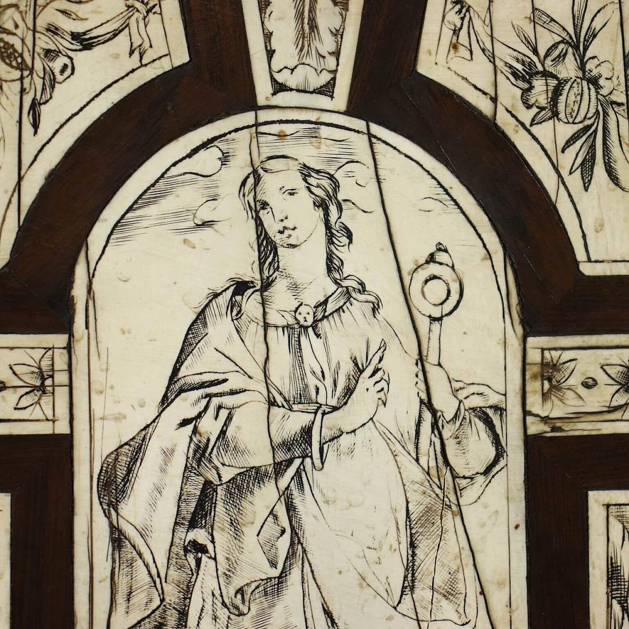 Neapolitan cabinet in ebony and ivory with allegorical figures, 17th century 7