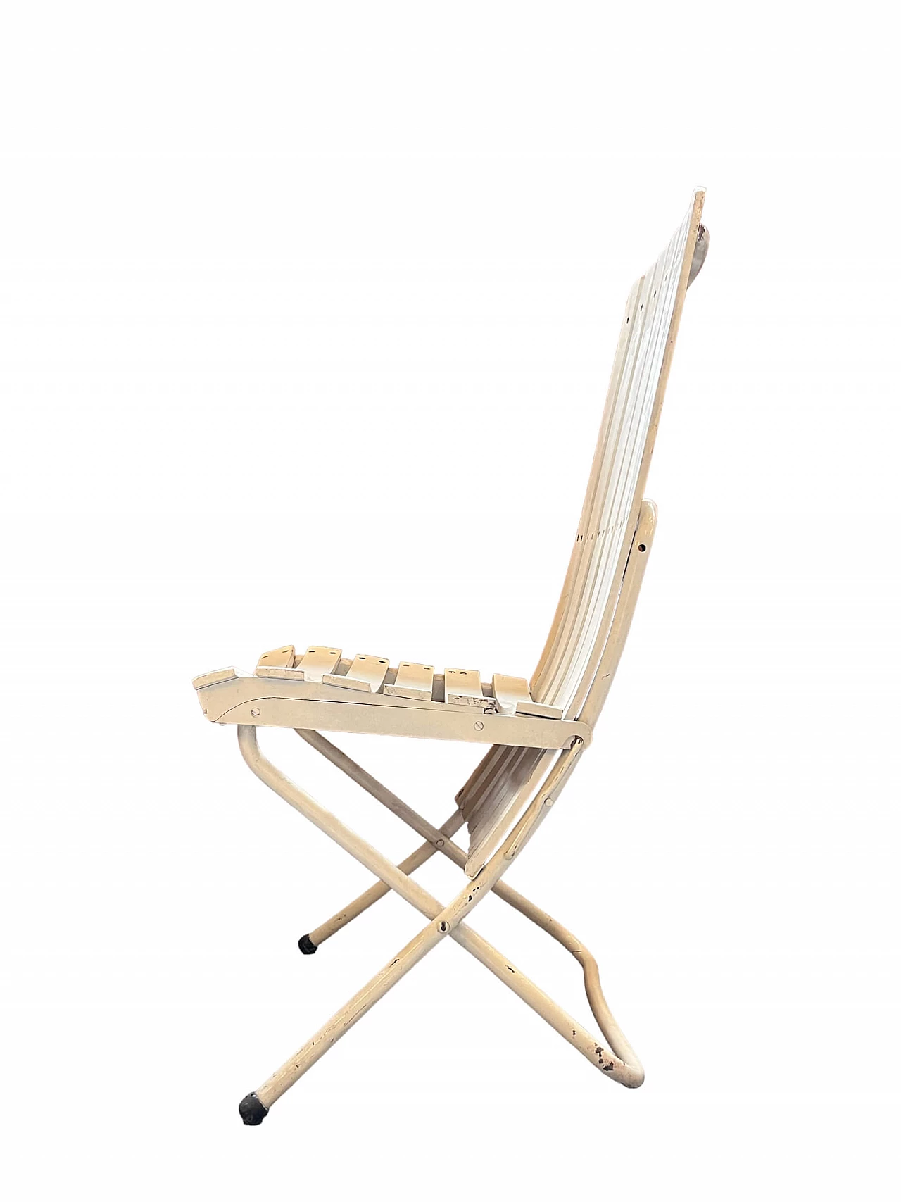 4 Sedie pieghevoli bianche in ferro e legno, anni '60 1