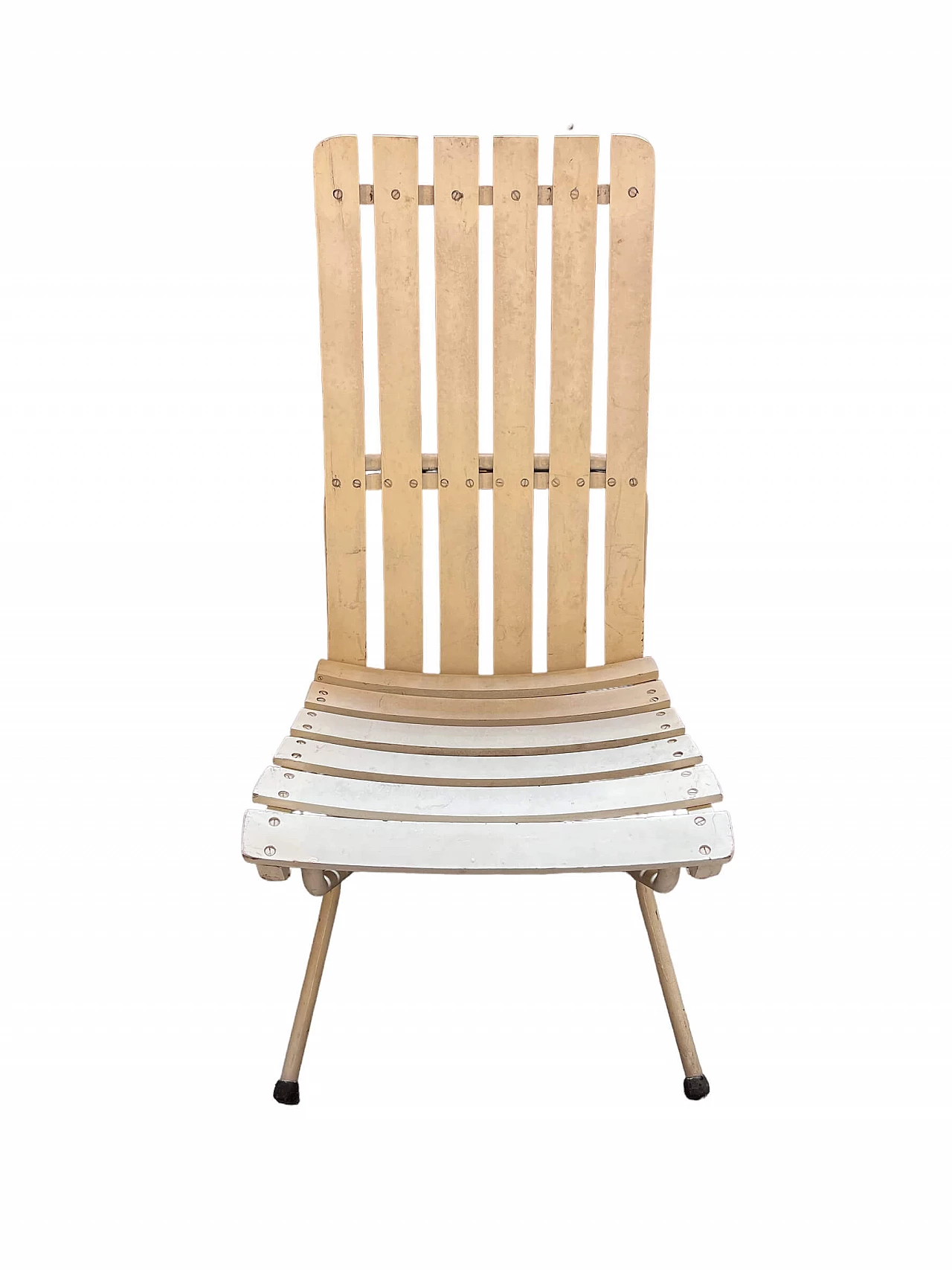 4 Sedie pieghevoli bianche in ferro e legno, anni '60 2