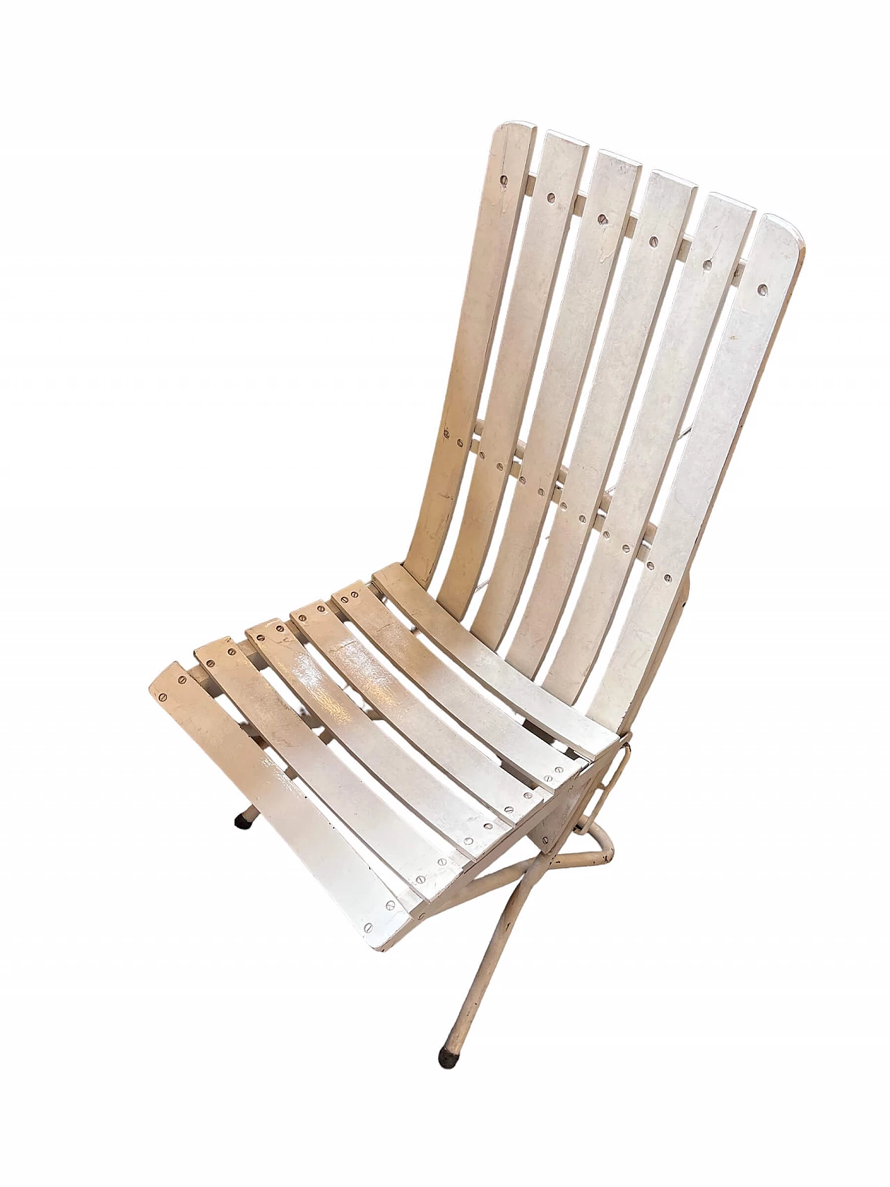 4 Sedie pieghevoli bianche in ferro e legno, anni '60 3