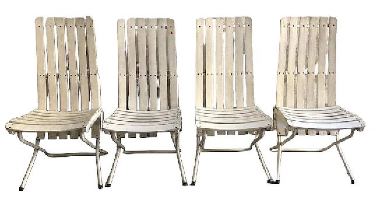 4 Sedie pieghevoli bianche in ferro e legno, anni '60 4