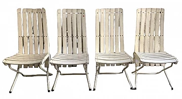4 Folding chairs in white iron and wood, 1960s