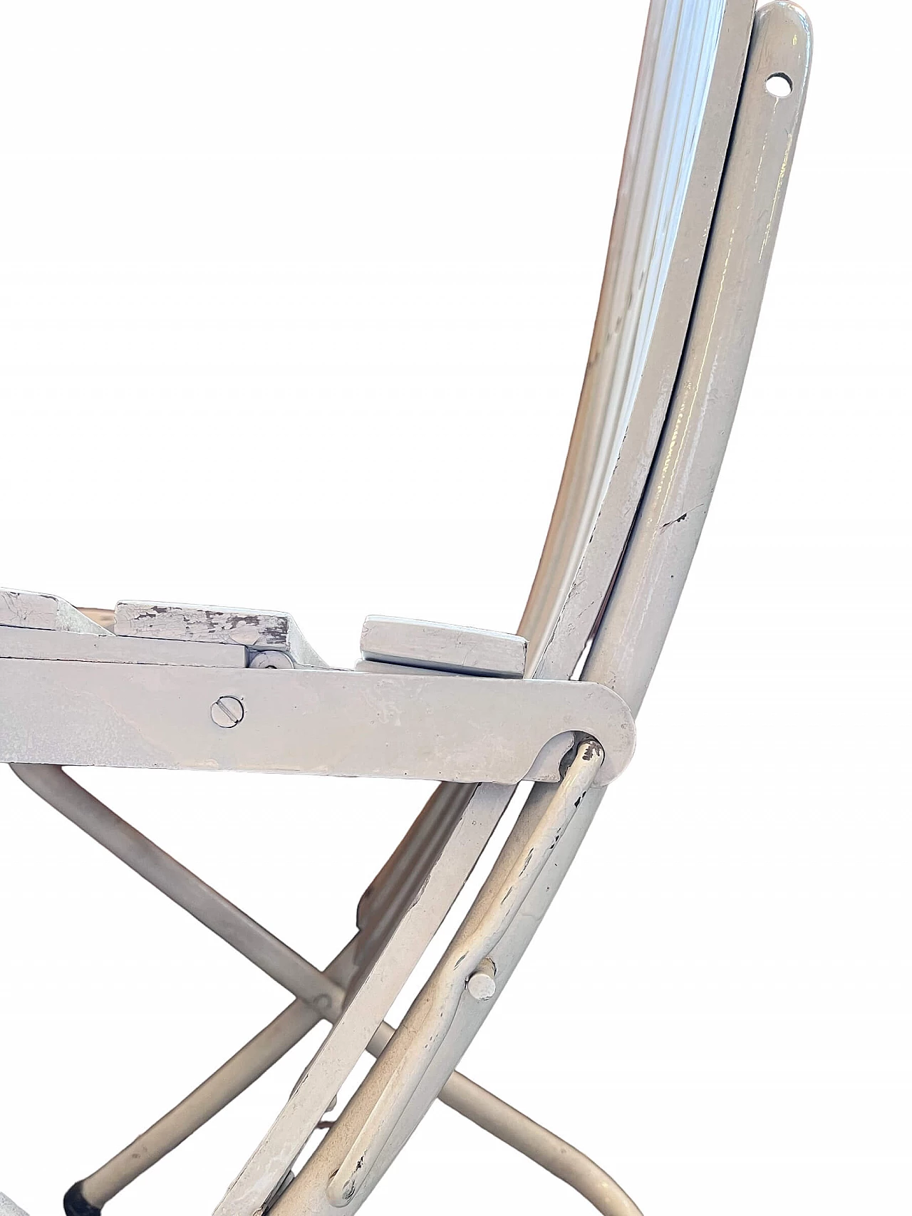 4 Sedie pieghevoli bianche in ferro e legno, anni '60 5