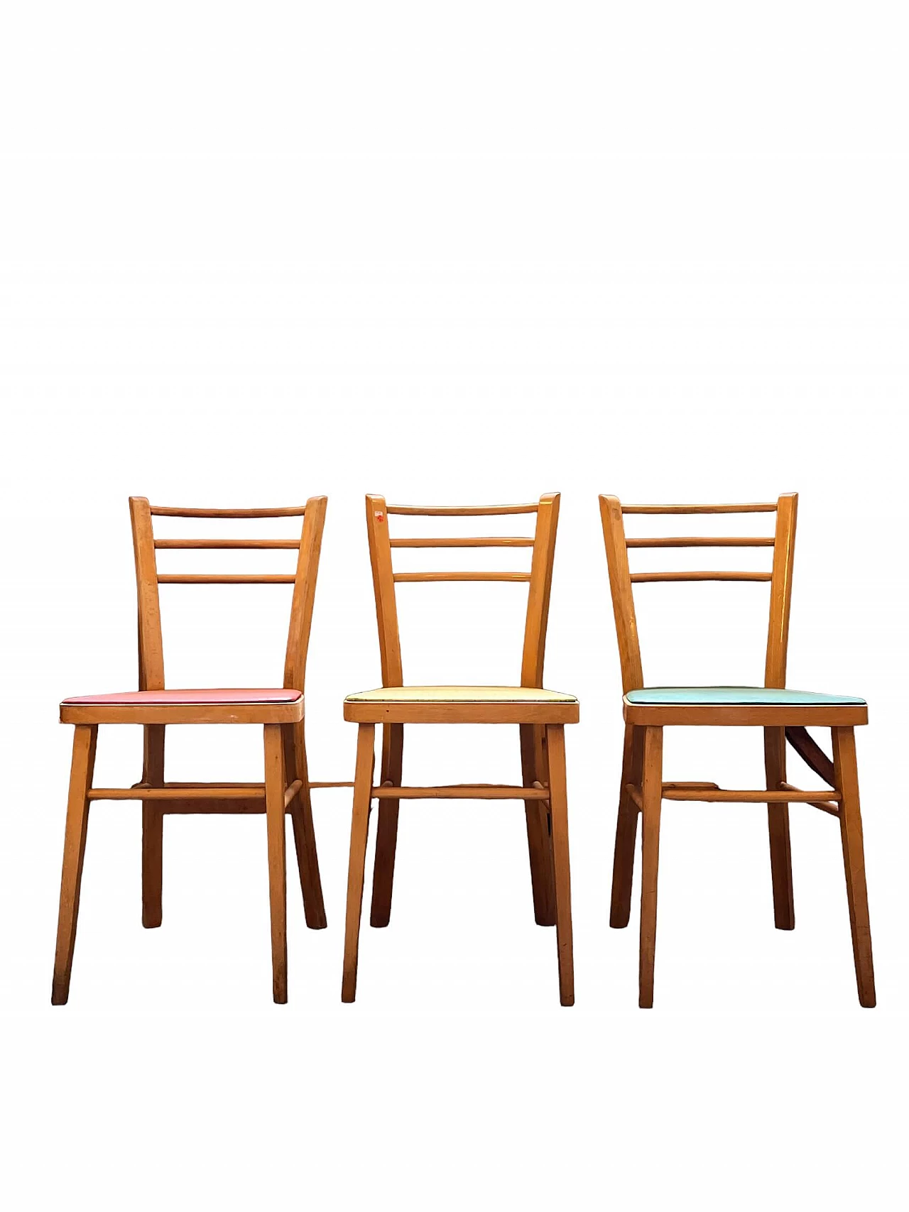 6 Chairs in wood and colored skai, 1960s 5