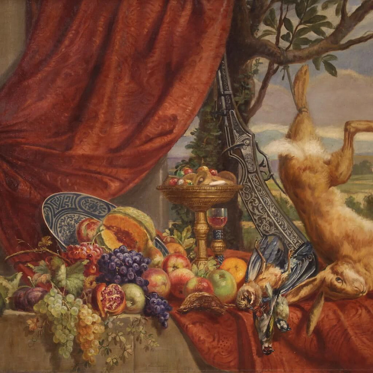 Giorgio Ceragioli, still life with landscape, oil painting on canvas 5