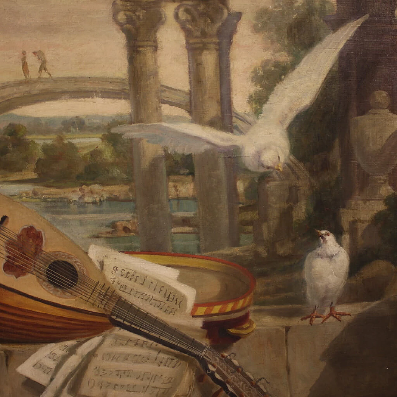 Giorgio Ceragioli, still life with landscape, oil painting on canvas 7