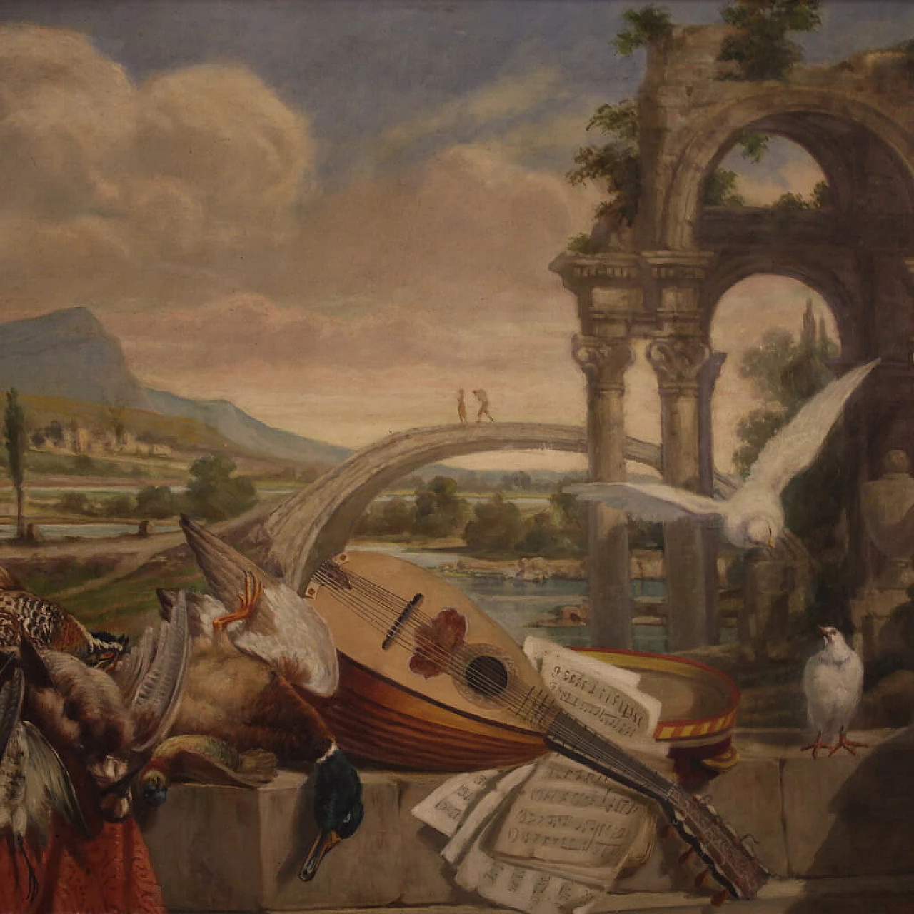 Giorgio Ceragioli, still life with landscape, oil painting on canvas 13