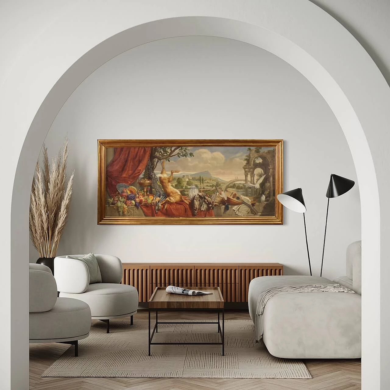 Giorgio Ceragioli, still life with landscape, oil painting on canvas 14