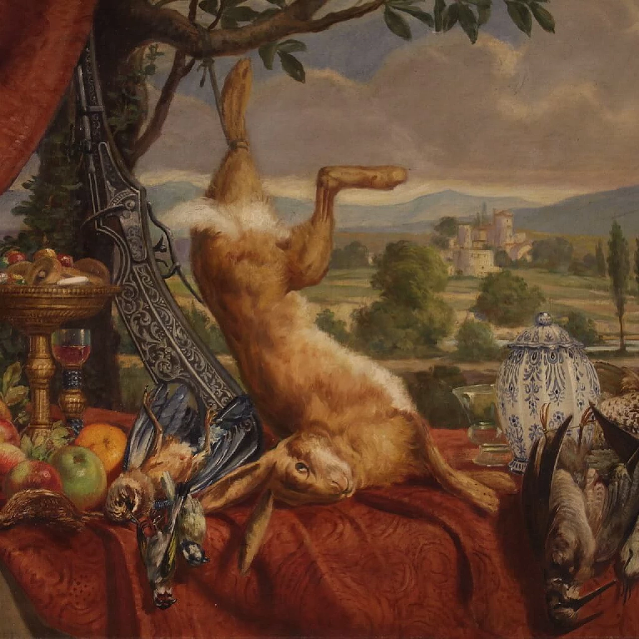 Giorgio Ceragioli, still life with landscape, oil painting on canvas 15