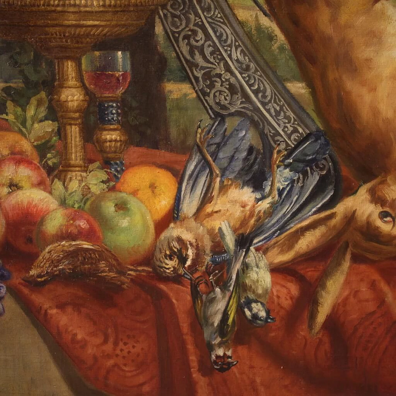 Giorgio Ceragioli, still life with landscape, oil painting on canvas 16