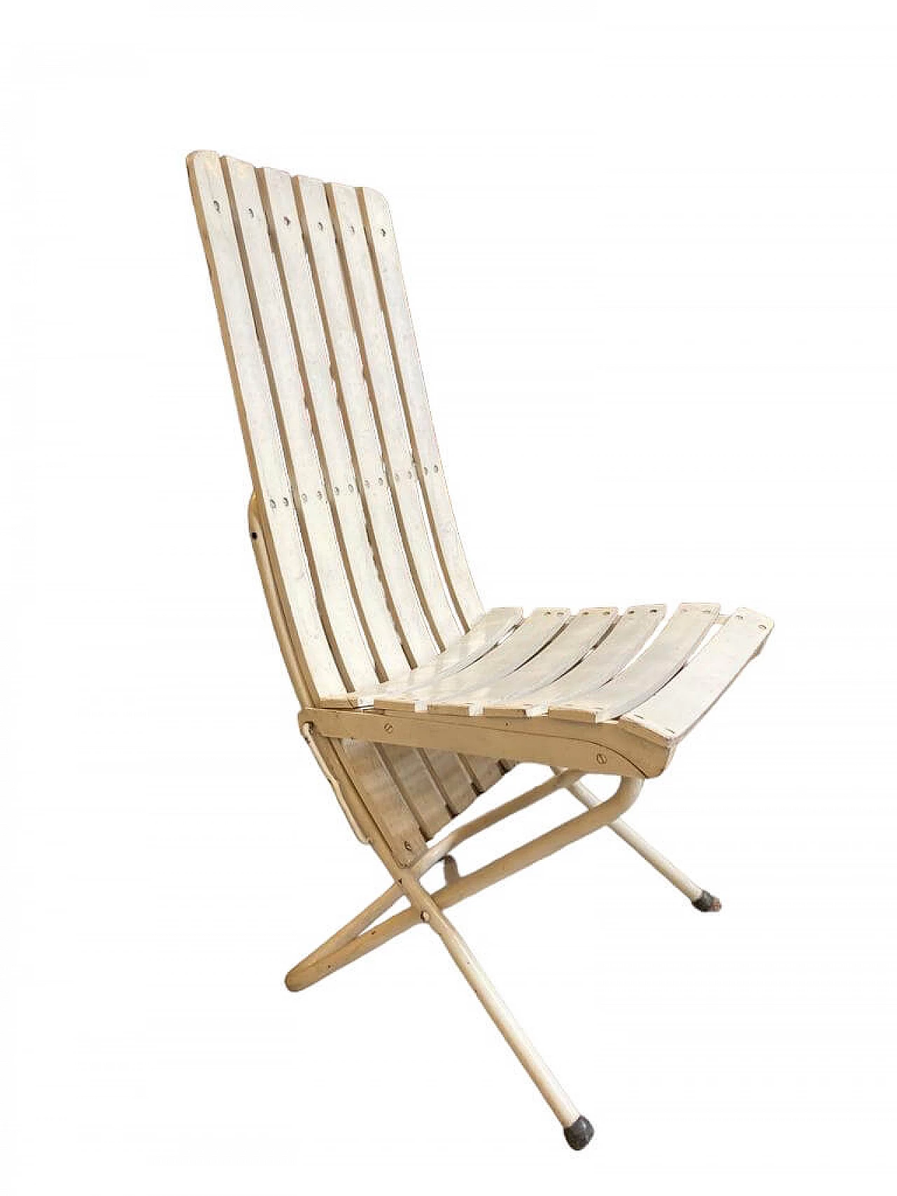 4 Sedie pieghevoli bianche in ferro e legno, anni '60 7