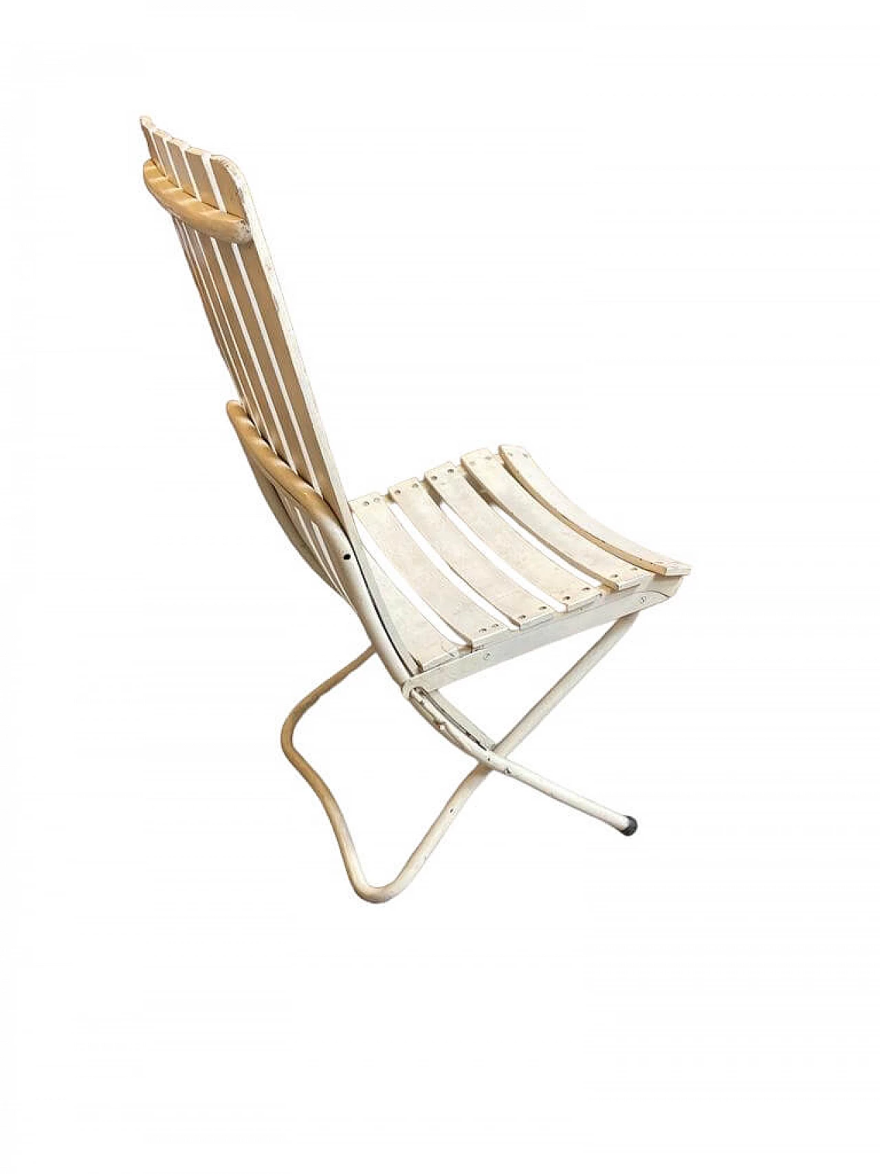 4 Sedie pieghevoli bianche in ferro e legno, anni '60 8