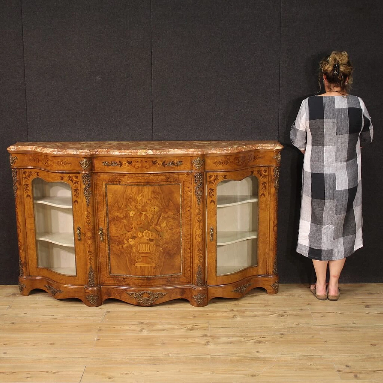 Walnut, olive and ebony inlaid sideboard in Napoleon III style, 1960s 2