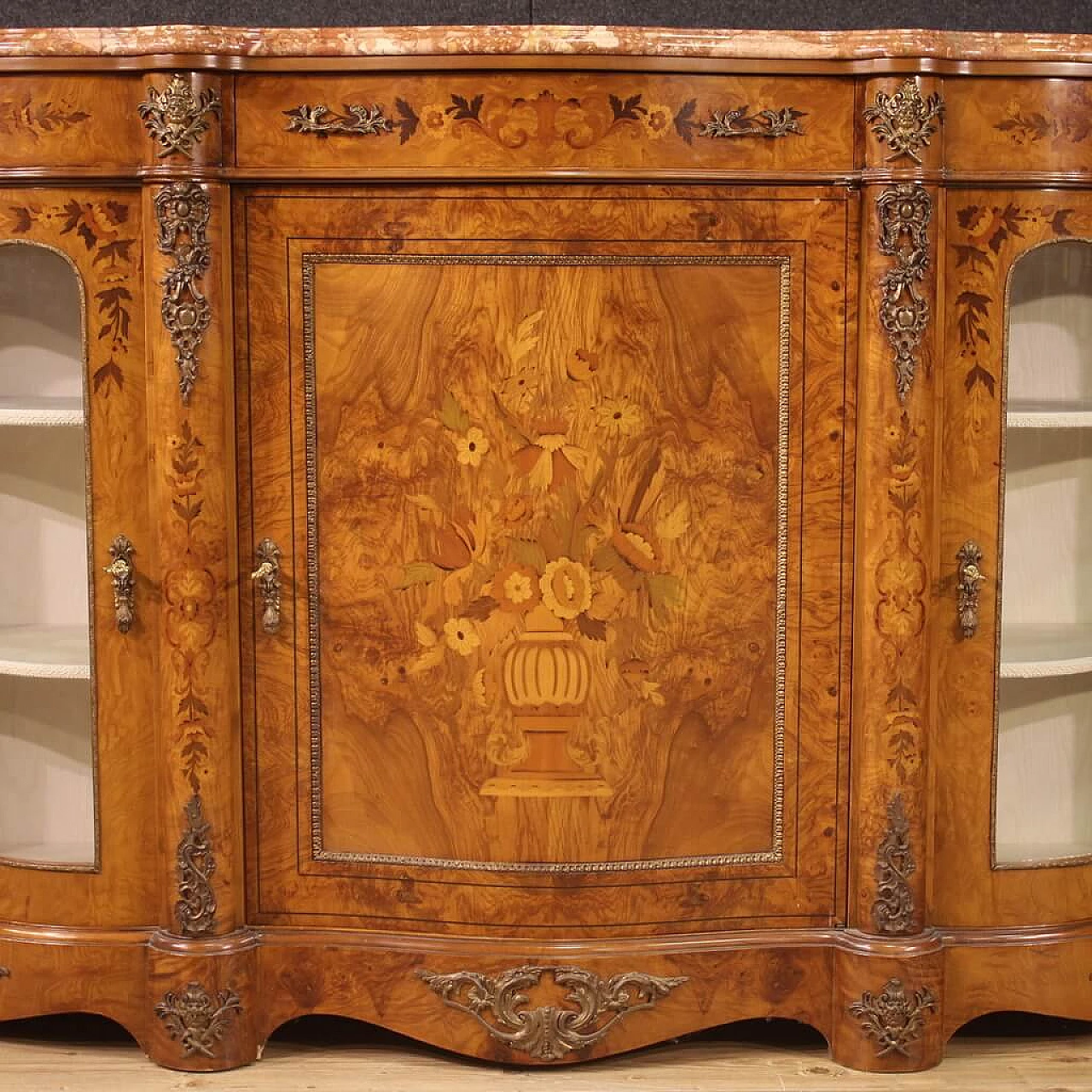 Walnut, olive and ebony inlaid sideboard in Napoleon III style, 1960s 4