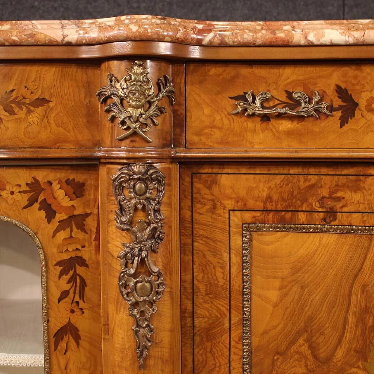 Walnut, olive and ebony inlaid sideboard in Napoleon III style, 1960s 9