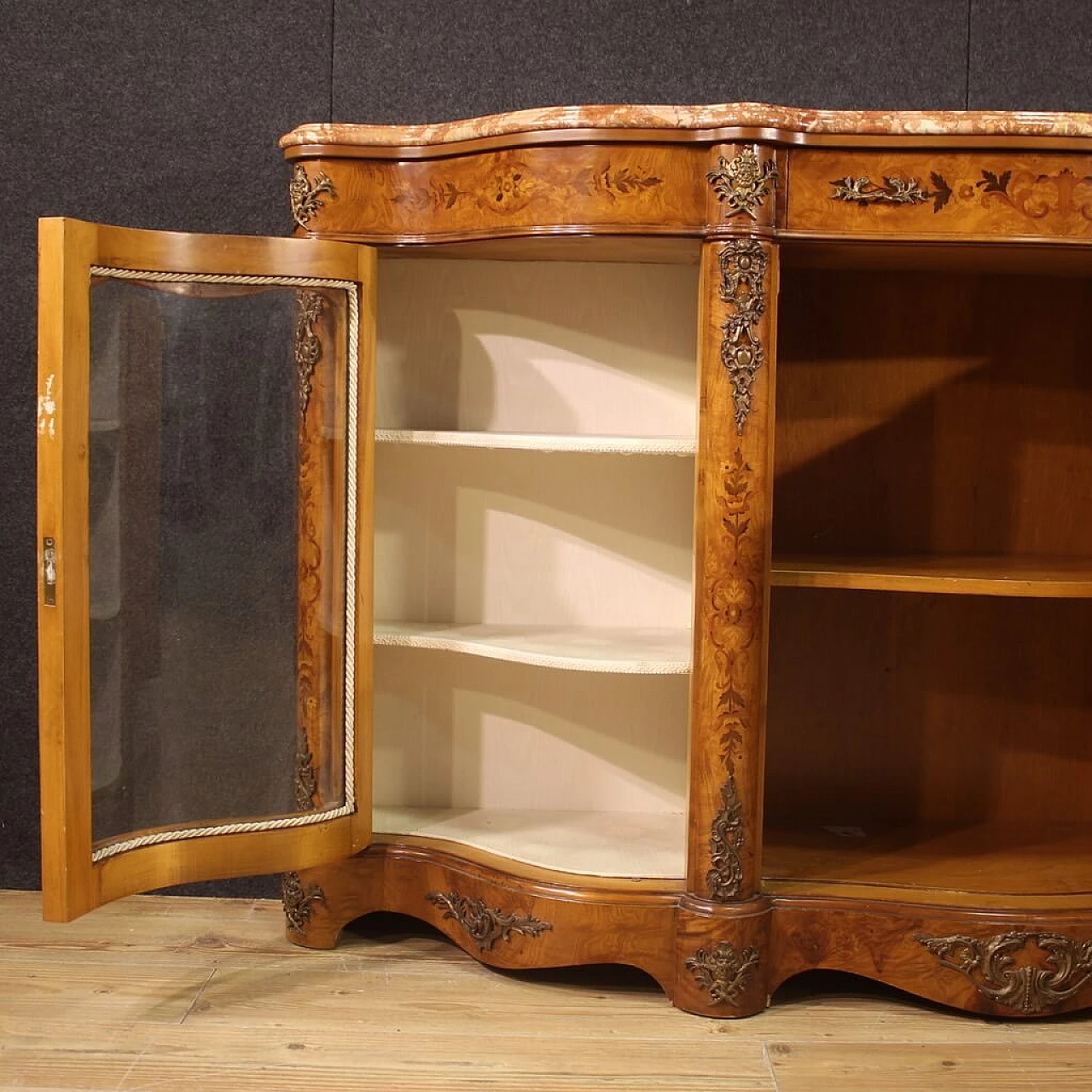 Walnut, olive and ebony inlaid sideboard in Napoleon III style, 1960s 10