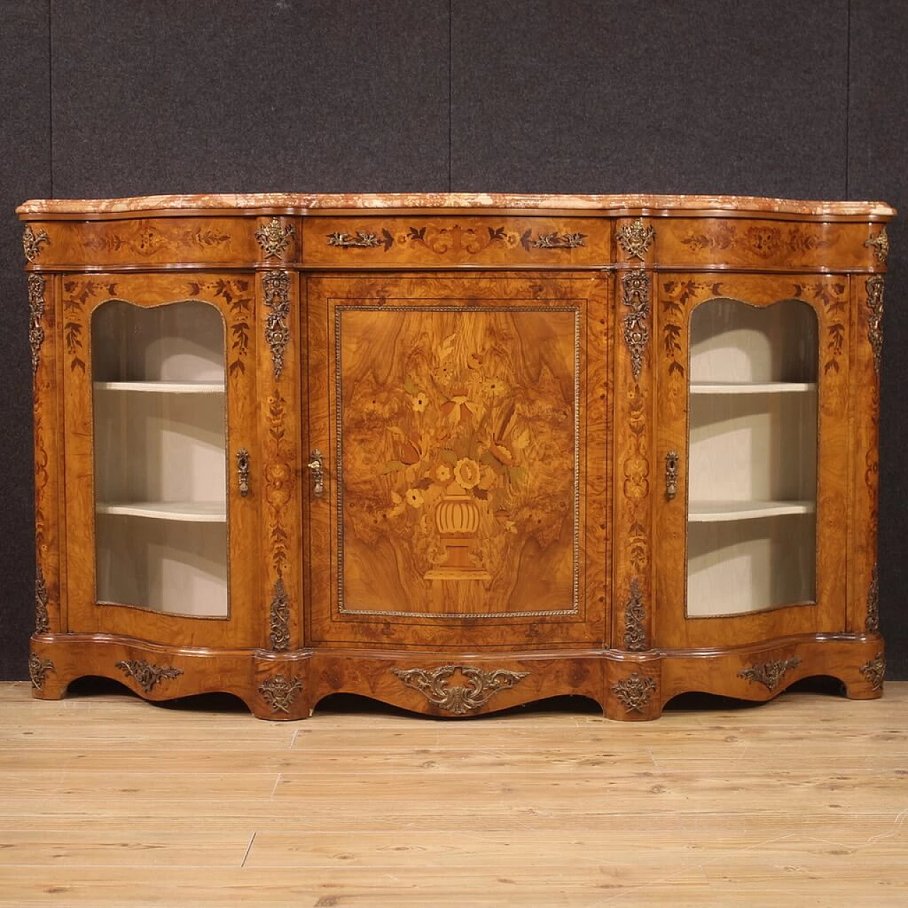 Walnut, olive and ebony inlaid sideboard in Napoleon III style, 1960s 11