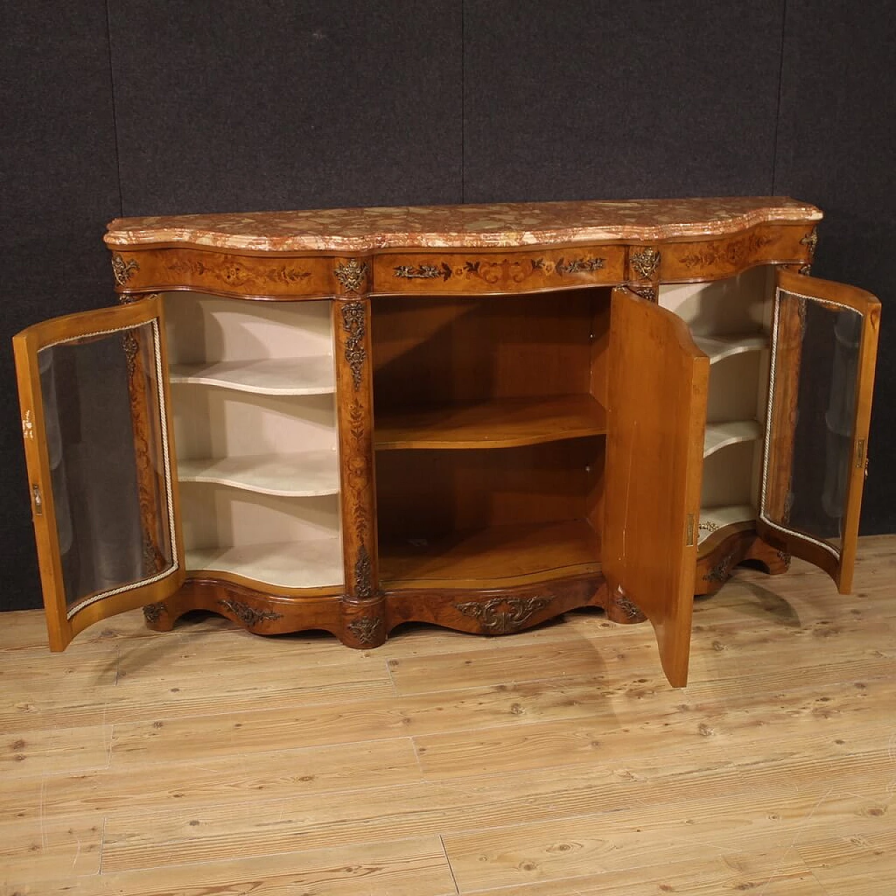 Walnut, olive and ebony inlaid sideboard in Napoleon III style, 1960s 12