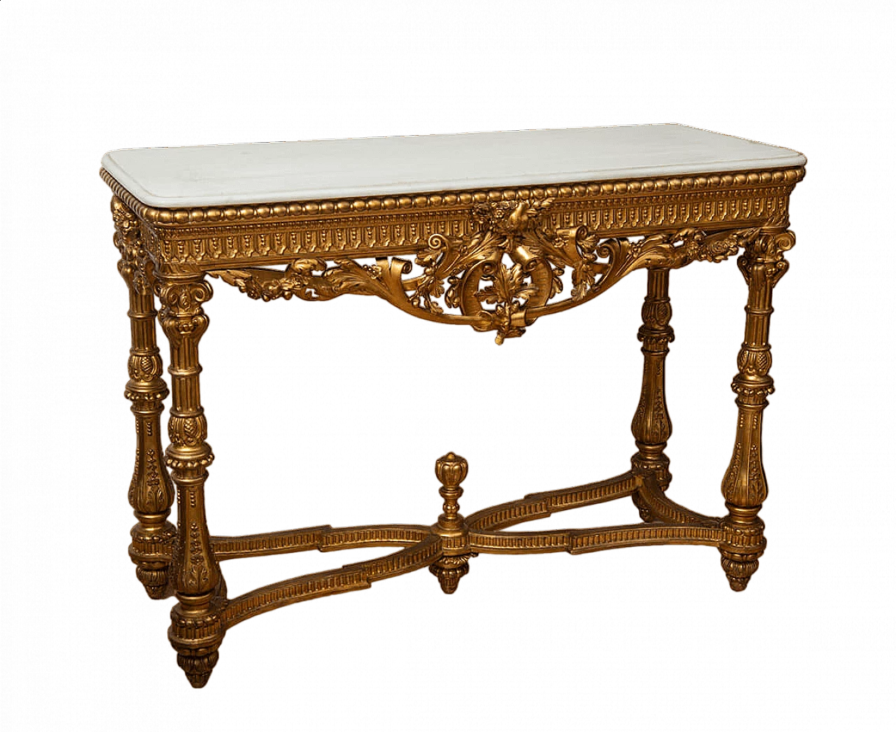 Napoleon III gilded wood console with marble top, 19th century 9