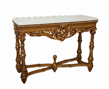 Consolle Napoleone III in legno dorato con piano in marmo, '800