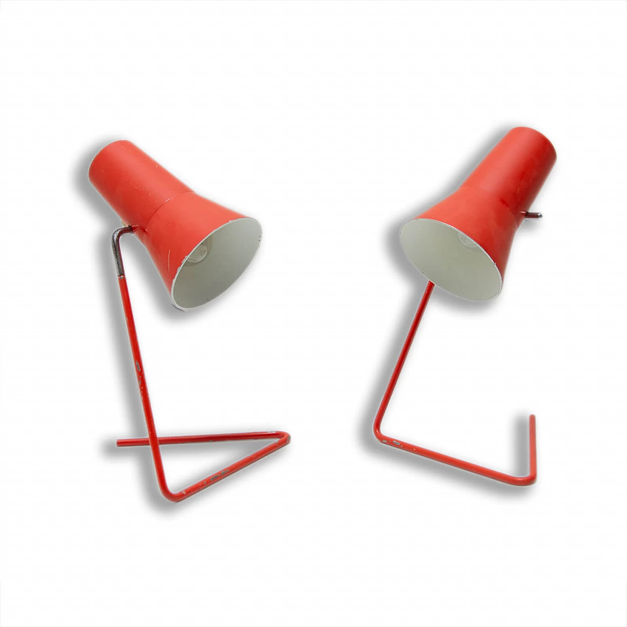 Coppia di lampade da tavolo in metallo rosso di Josef Hurka per Napako, anni '60 1
