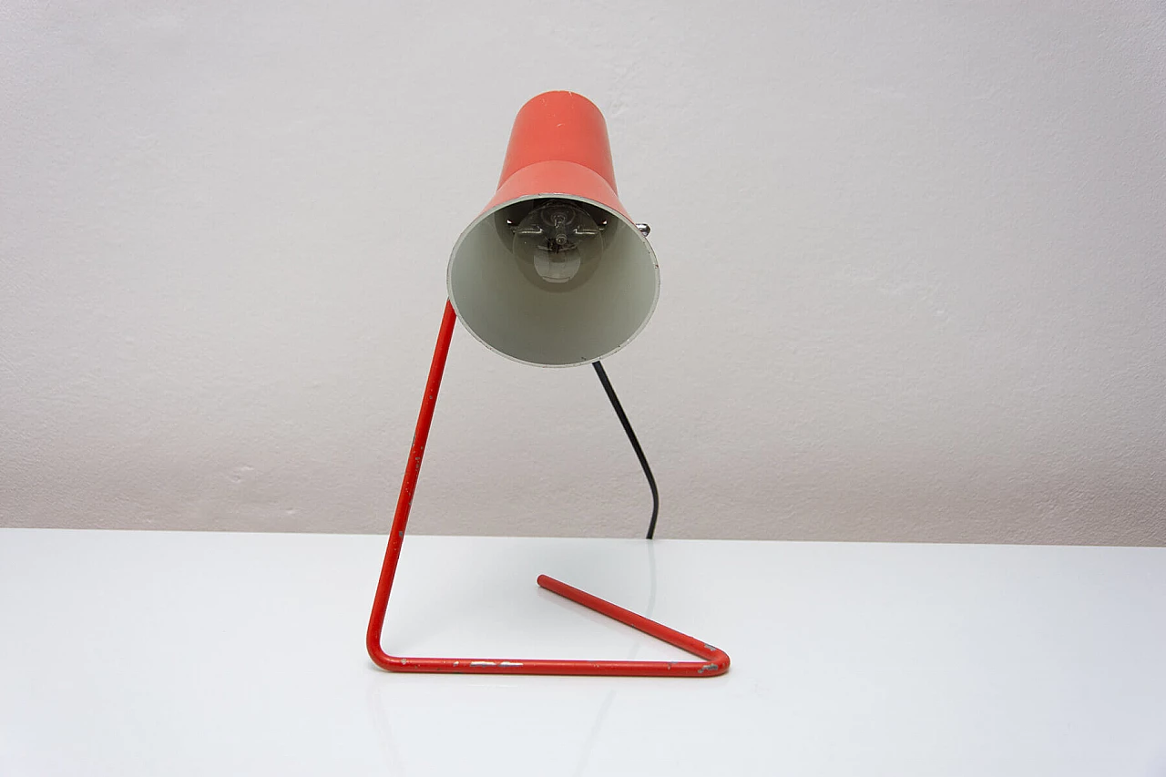 Pair of red metal table lamps by Josef Hurka for Napako, 1960s 7