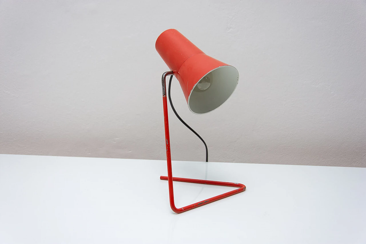 Pair of red metal table lamps by Josef Hurka for Napako, 1960s 8