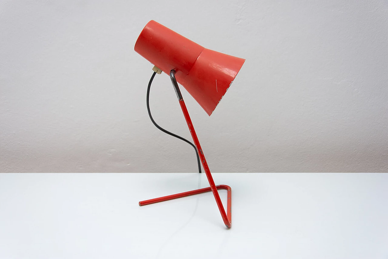 Pair of red metal table lamps by Josef Hurka for Napako, 1960s 9
