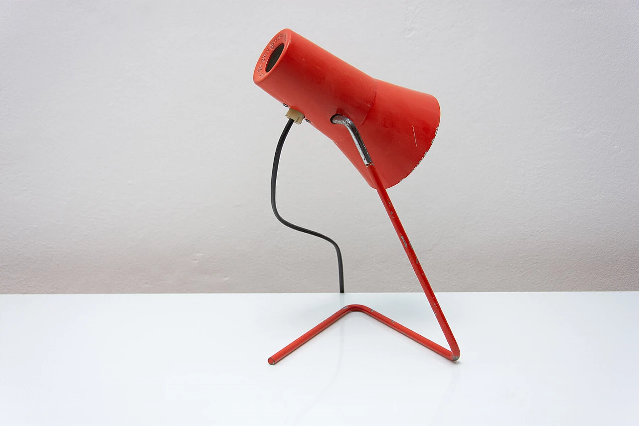 Pair of red metal table lamps by Josef Hurka for Napako, 1960s 10