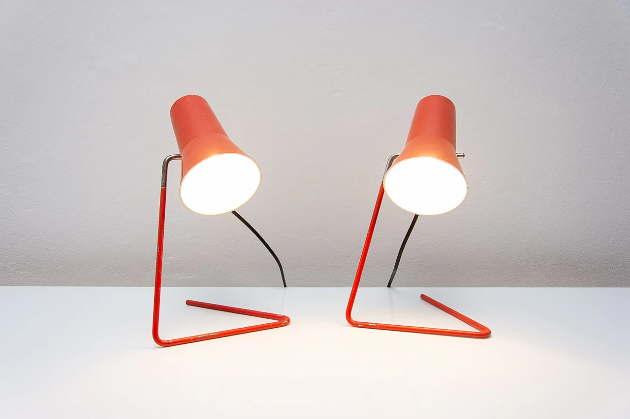 Pair of red metal table lamps by Josef Hurka for Napako, 1960s 18