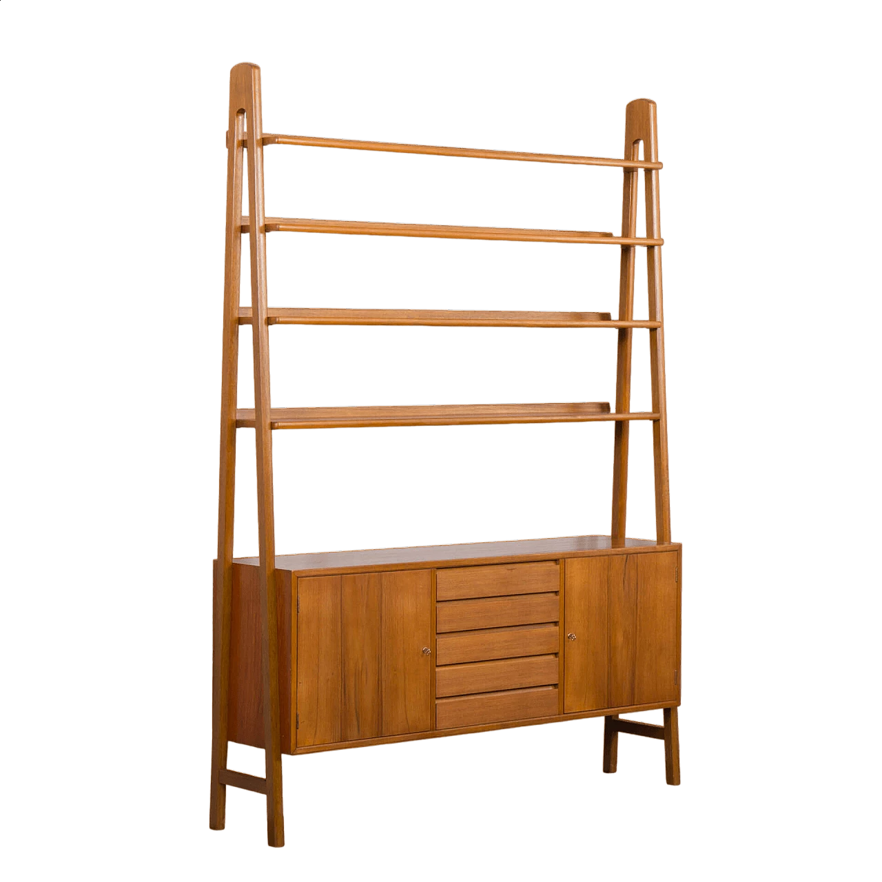 Libreria norvegese in teak con ante e cassetti, anni '60 29