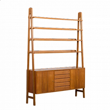 Libreria norvegese in teak con ante e cassetti, anni '60