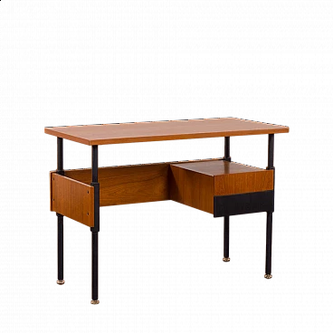 Teak and black varnished metal desk, 1970s