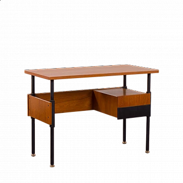 Scrivania in teak e metallo verniciato nero, anni '70