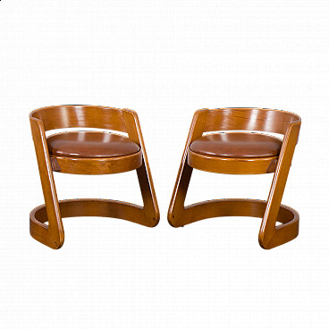 Pair of wood and leatherette stools by Willy Rizzo for Mario Sabot, 1970s