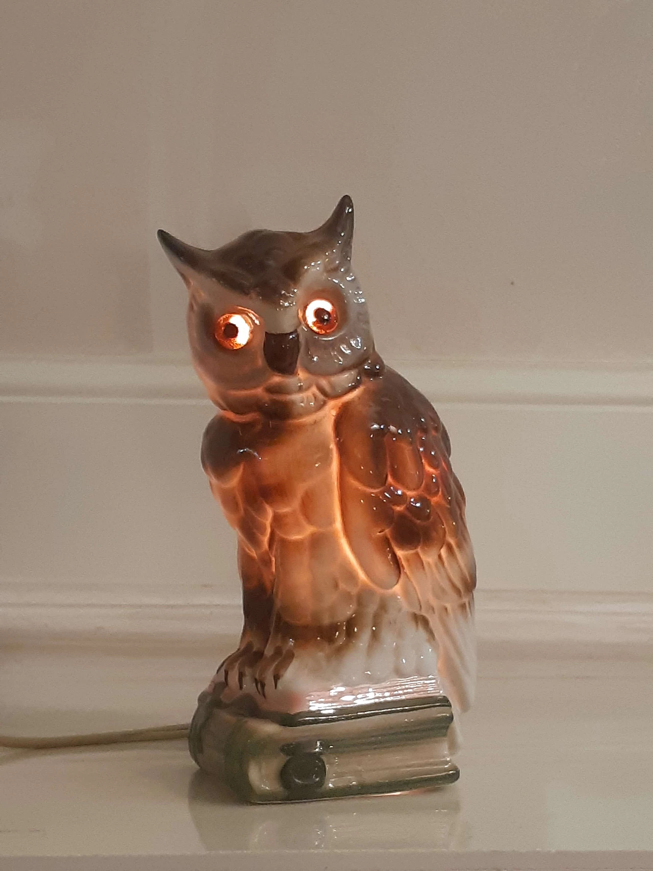 Austrian porcelain owl sculpture with perfume diffuser and light 1