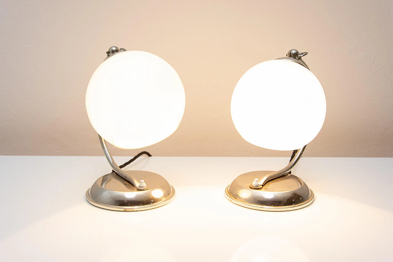 Pair of Bohemian chromed metal and glass table lamps, 1930s 17