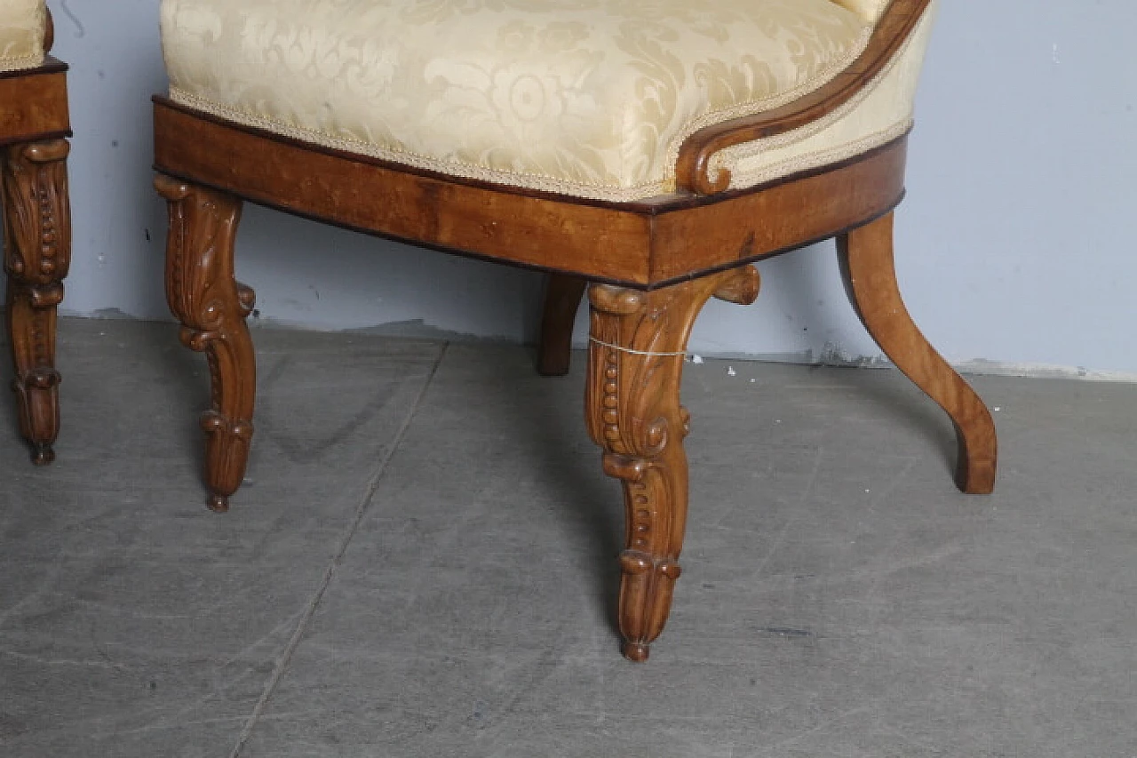 Pair of Charles X walnut and damask fabric chairs, mid-19th century 2