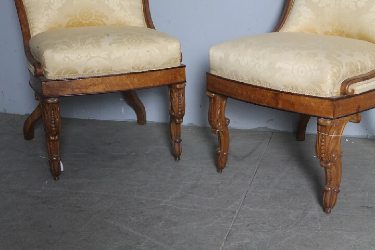 Pair of Charles X walnut and damask fabric chairs, mid-19th century 3