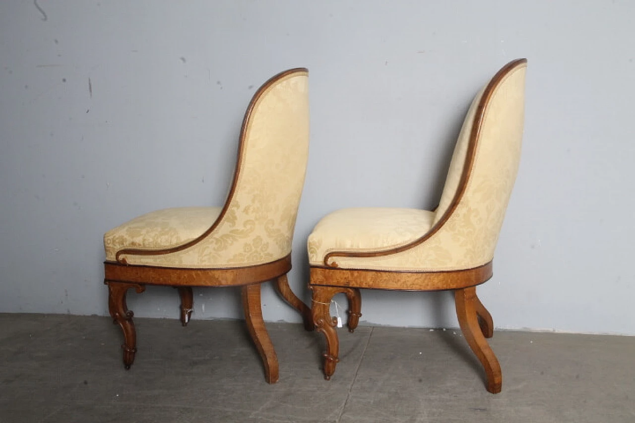 Pair of Charles X walnut and damask fabric chairs, mid-19th century 8