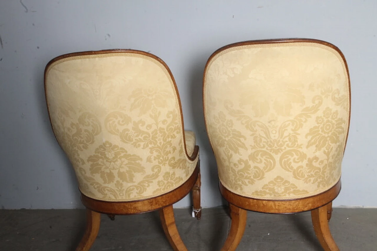 Pair of Charles X walnut and damask fabric chairs, mid-19th century 9