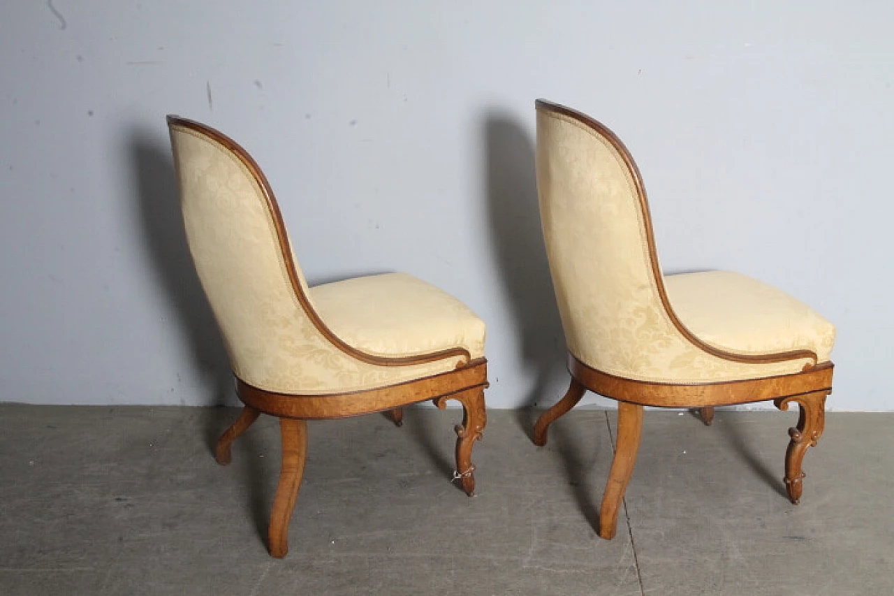 Pair of Charles X walnut and damask fabric chairs, mid-19th century 12