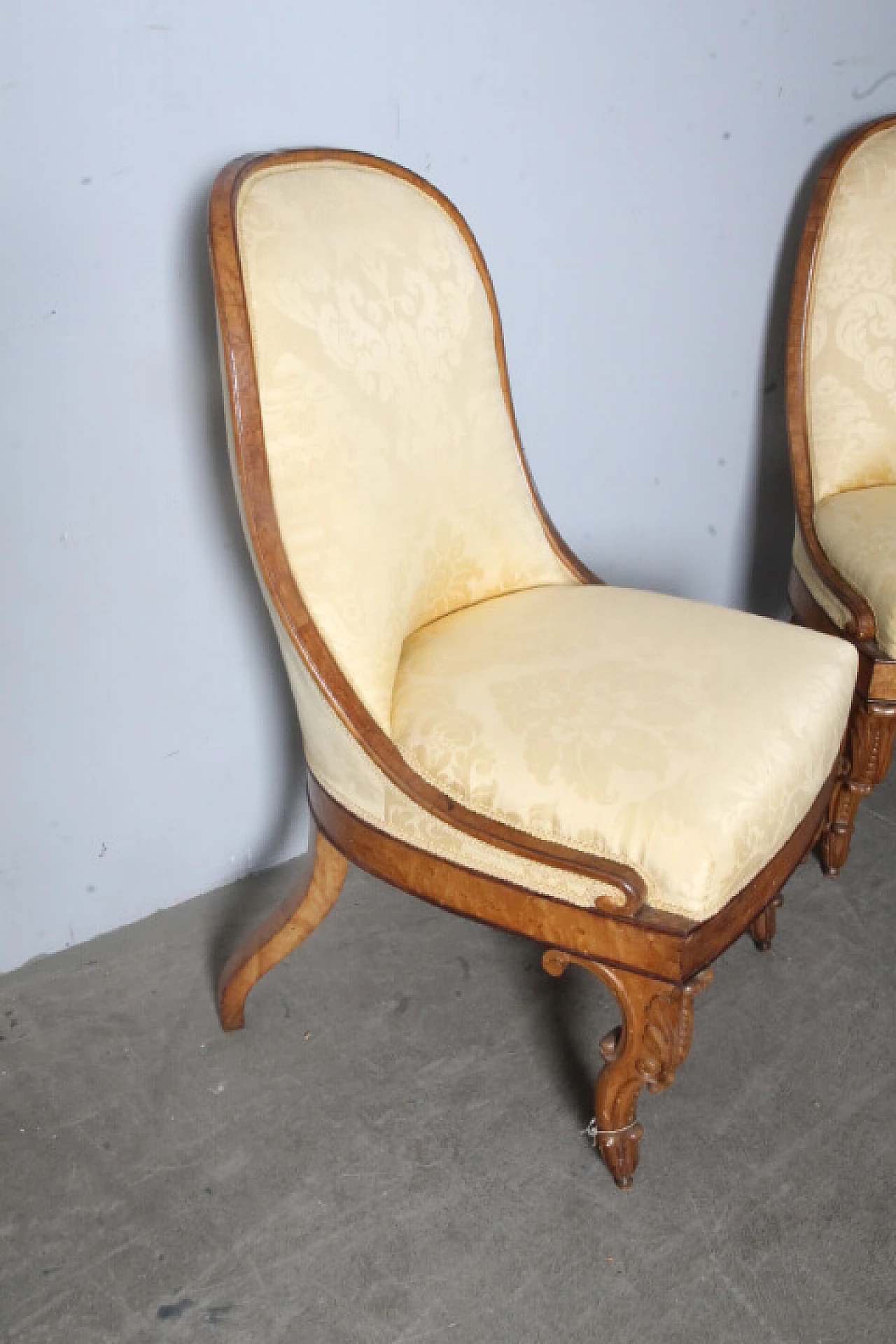 Pair of Charles X walnut and damask fabric chairs, mid-19th century 13