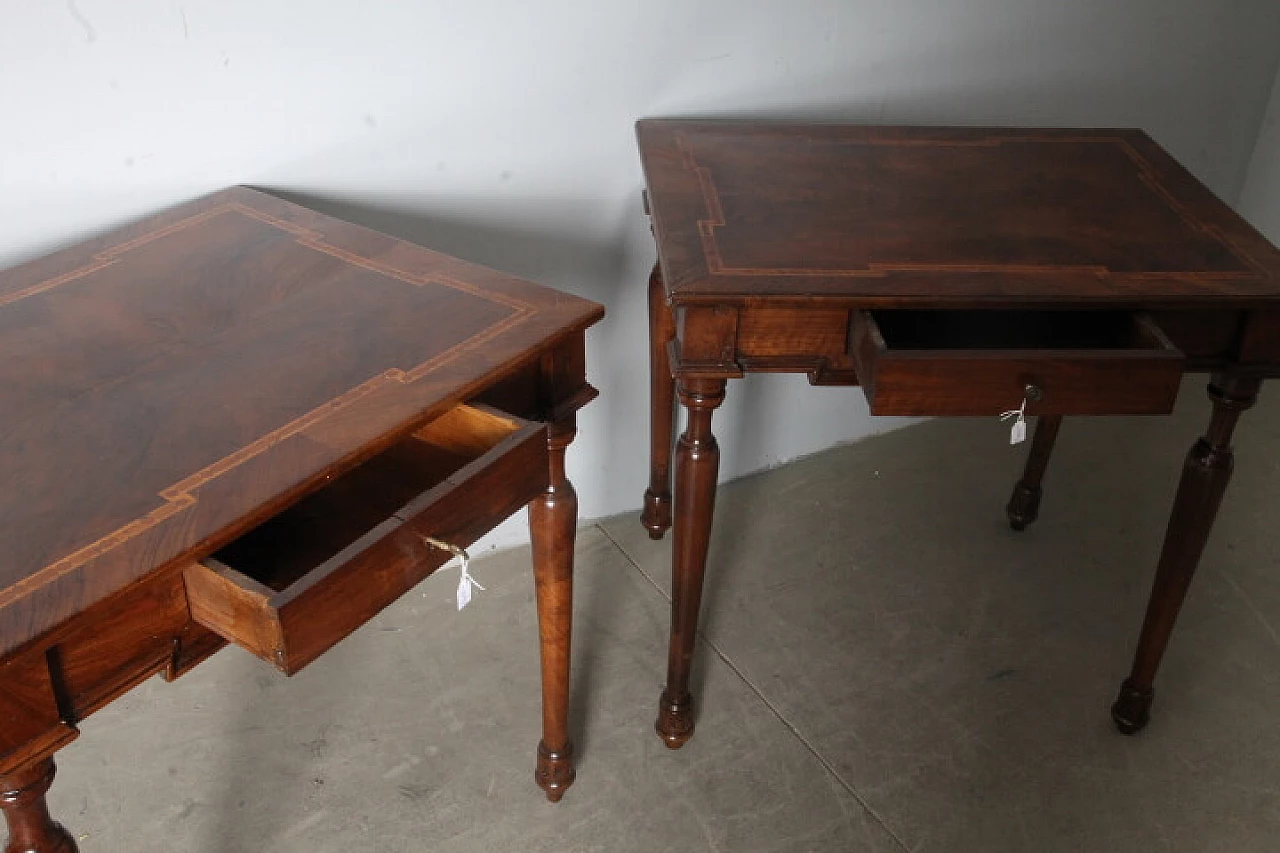 Pair of Emilian Rolo walnut coffee tables with inlays, late 18th century 8