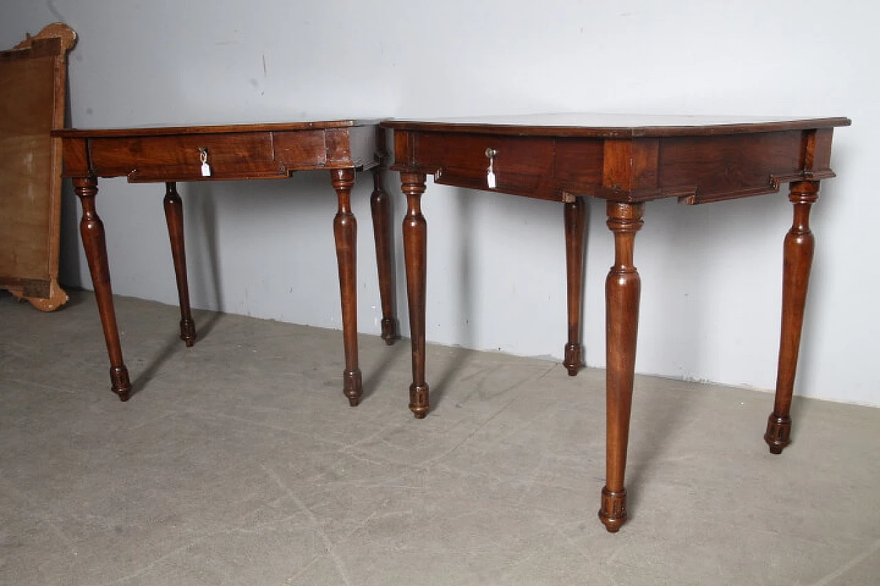 Pair of Emilian Rolo walnut coffee tables with inlays, late 18th century 13