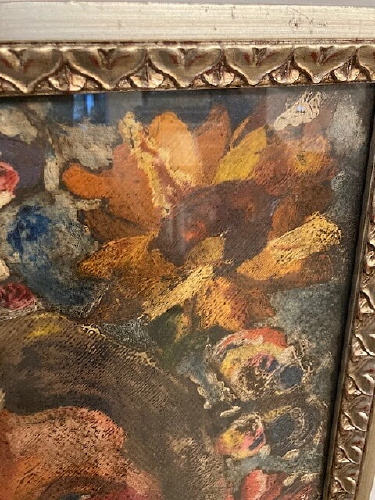 Giuseppe Serafini, volto di ragazza e fiori, dipinto a olio su cartone, anni '60 5