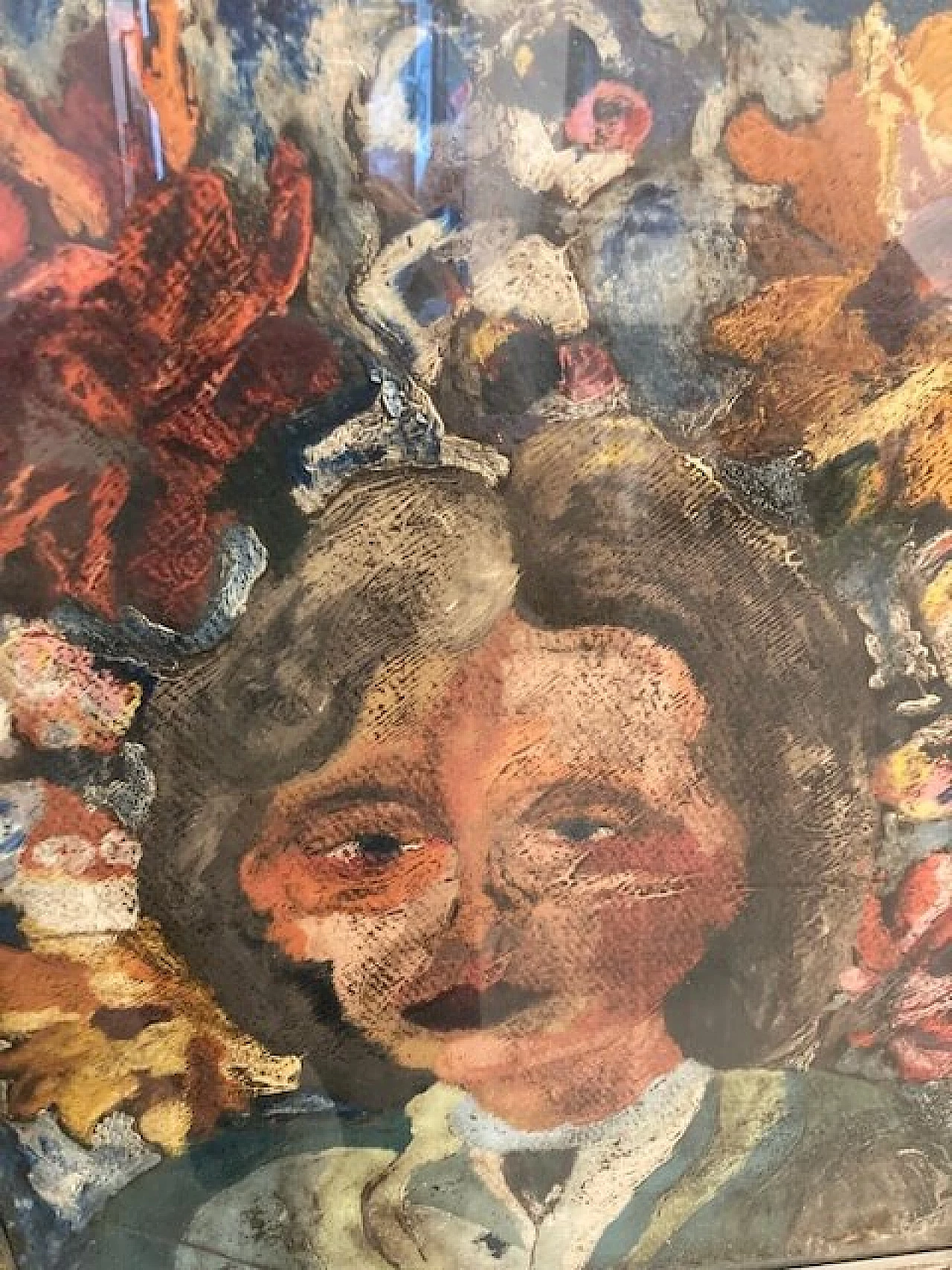 Giuseppe Serafini, volto di ragazza e fiori, dipinto a olio su cartone, anni '60 6