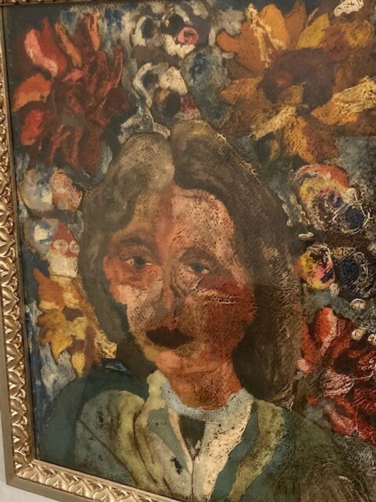 Giuseppe Serafini, volto di ragazza e fiori, dipinto a olio su cartone, anni '60 9
