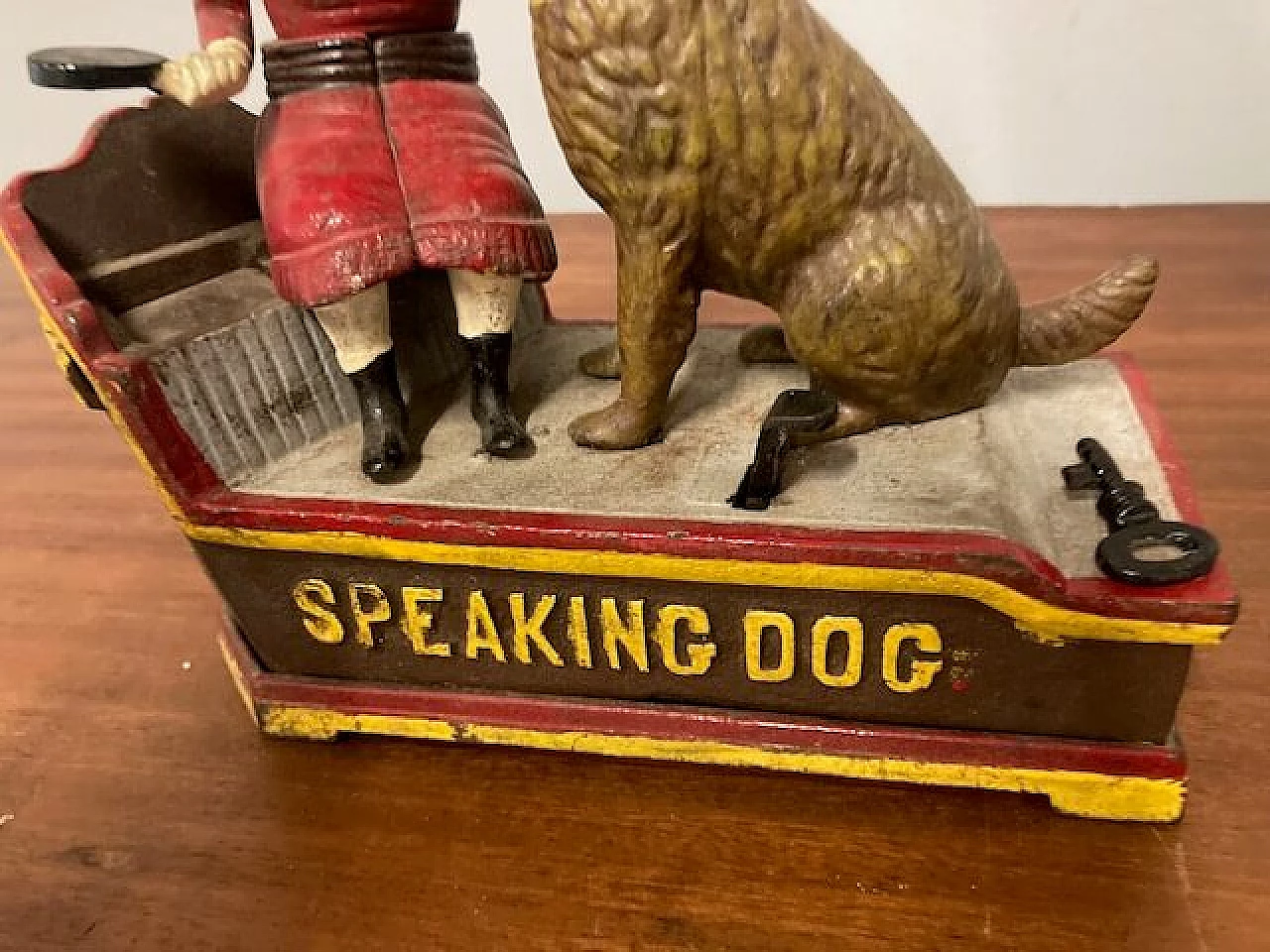 Painted cast iron piggy bank with mechanism, early 20th century 3