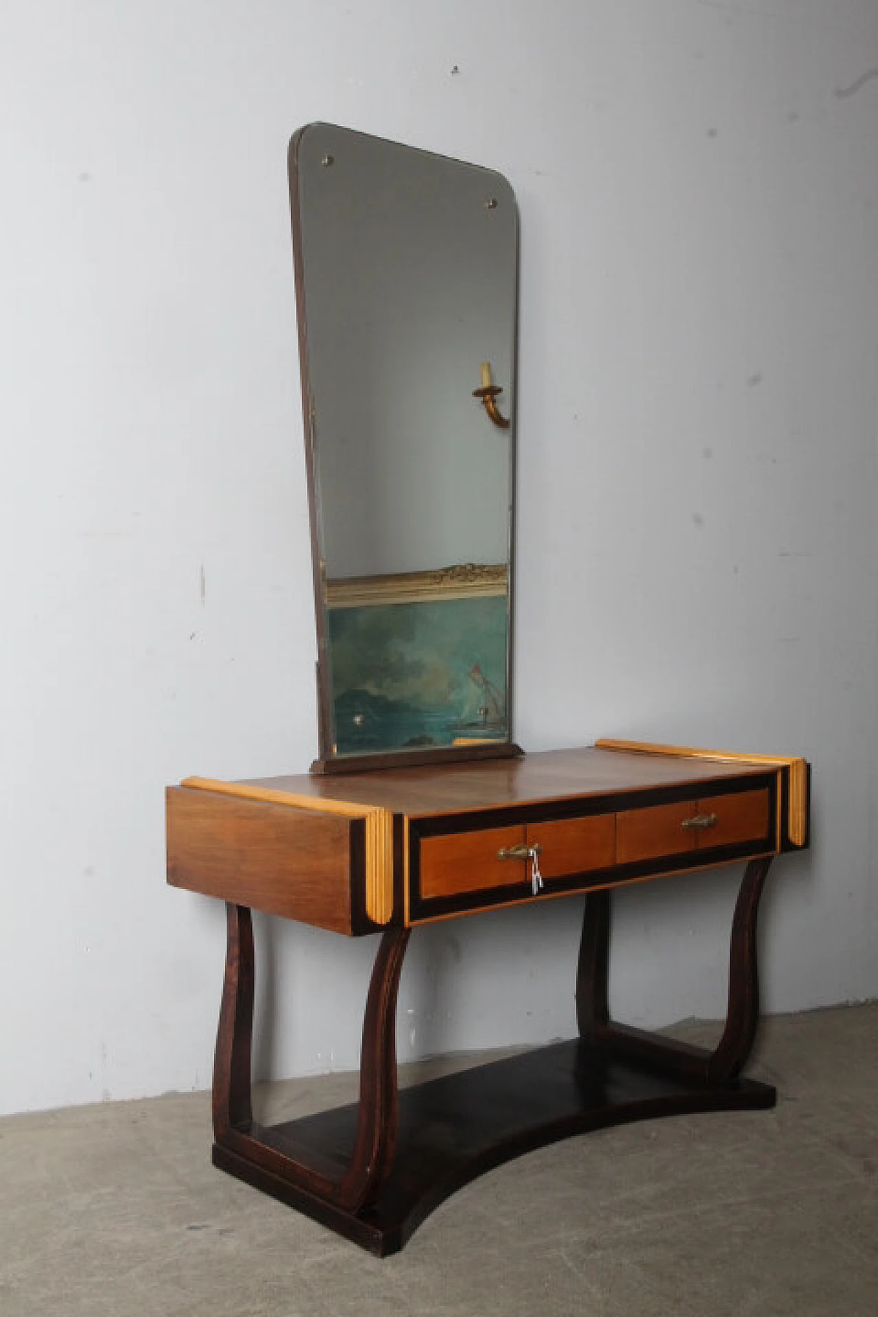 Art Deco vanity table in birch, walnut and mahogany wood, 1940s 12